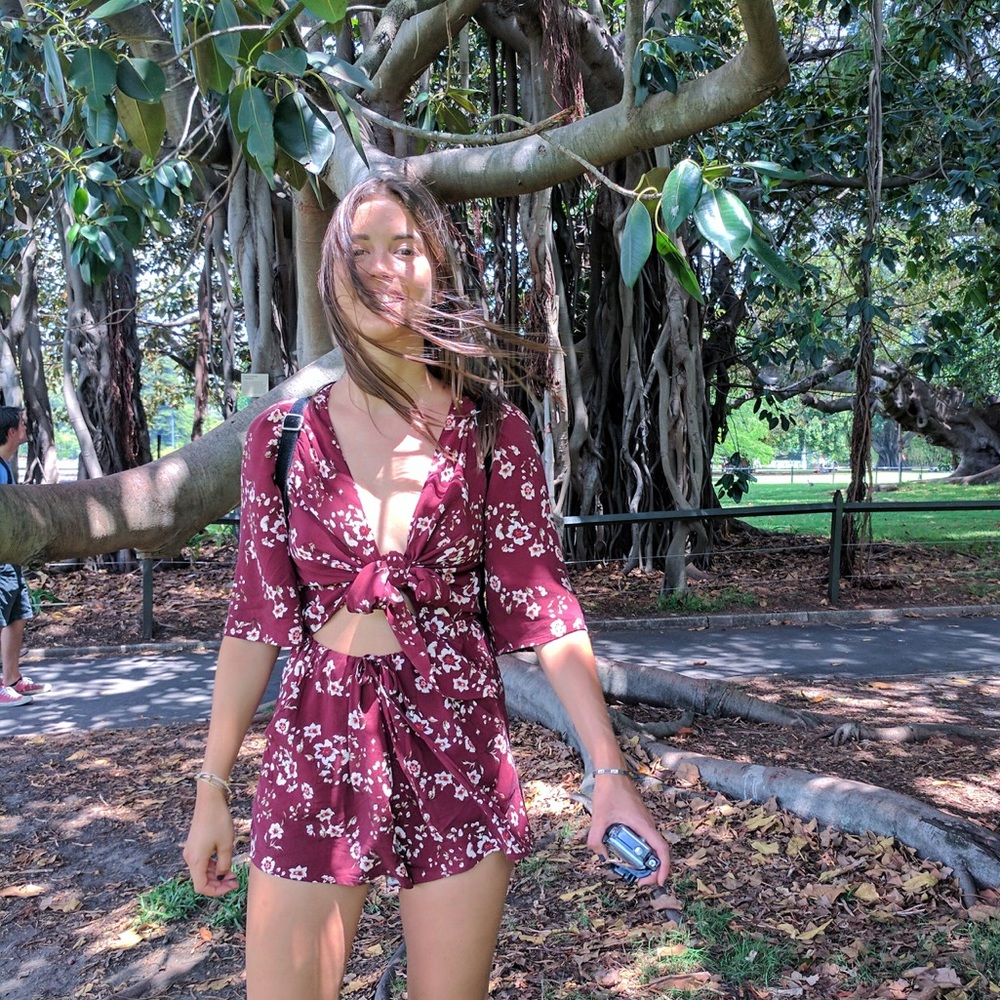 Australian boutique red floral romper